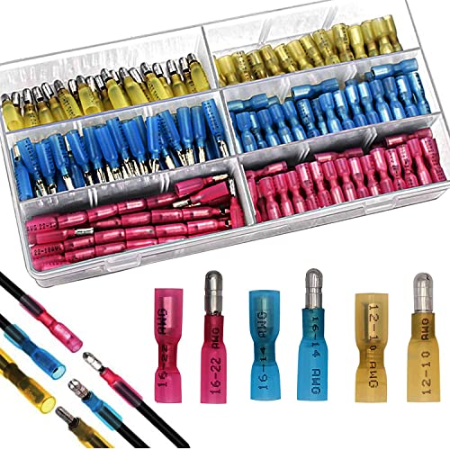 Pak van 100 Heat Shrink Tubes, Impact Connectors, Cable Connectors, Ball Connectors, Clamp Connectors, Automotive Waterdicht, Geïsoleerd, Draad Terminal (Red 40+ Blue 40+ Yellow 20)