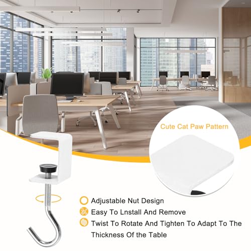 Bureauhaak, 2 stuks Bureauhouder houder Hook Square J haken voor opknoping tas rugzak onder bureaulamp portemonnee verstelbare hoofdtelefoon tafelkast deur onder counter, wit 5