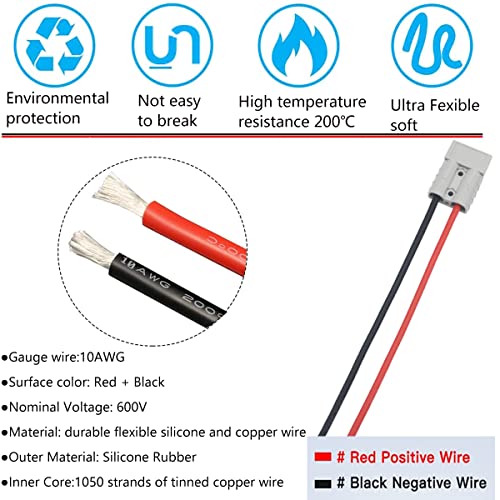 Batterijaansluiting 50A Plug, Accu Quick Connection/Separatorplug, met 10 AWG 25 cm Siliconendraad (2 Sets, Grijs) 3