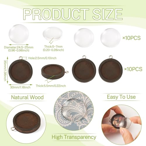 10 sets blanco bezel hanger trays houten hanger cabochon instellingen met glazen dome cabochons voor sieraden maken cameo foto scrapbooking koffie 3