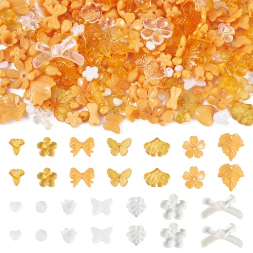 100g Diverse Acryl kralen Bloem kralen Caps Bowknot vlinder Floral Leaf Esthetic Craft Kralen Bulk voor armband sieraden maken, donker oranje & White