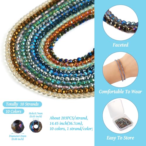 10 Strands 2mm Facet Ronde kralen, Kleine kristalglas Zaad Losse kralen voor DIY ambachten, Vriendschap armband, sieraden maken 3