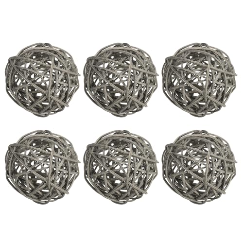 7,5cm Wicker Rattan Ballen, 6 stuks Decoratieve Ballen voor Centerpiece Bowls Trouwfeest Home Decoratie DIY Craft, Grey