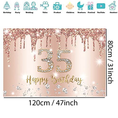 35e verjaardag decoratie vrouwen decoratie roos goud glitter vlekken stof schild poster, 35e verjaardag achtergrond banner vrouw 35 verjaardag feest decoratie