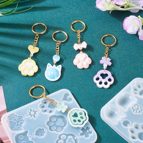 Set van 2 Siliconen Honden Paw Prints en Cat Nitter mallen met Open Ringen voor het maken van UV Epoxy Resin sieraden