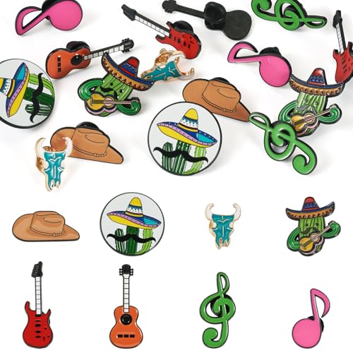 16 st. 8 Styles Muziek Emaill Pins Legering Guitar Brooch Western Music Thema Badge voor vrouwen Mannen Rugzak Kleding Handtas