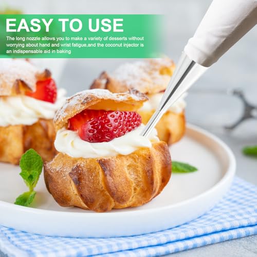 4 gebakjes sproeiers, roestvrij staal, cupcake vulling, spuit, mondstuk voor crème, bakaccessoires, gebak tube gereedschap, met reinigingsborstel 3