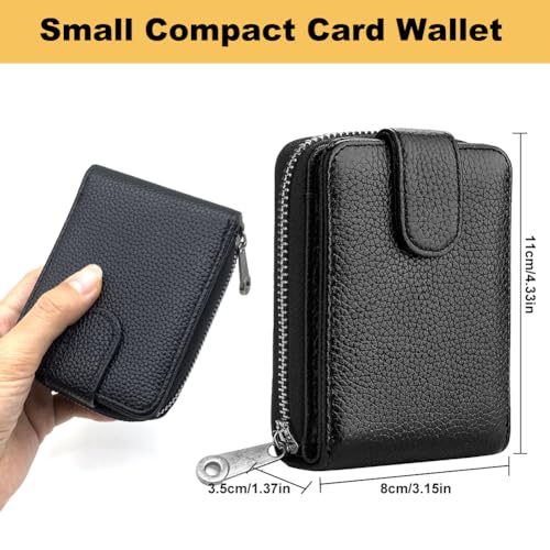 Credit Card Holder, Grote Capaciteit, Faux Leder, Credit Card Holder voor Vrouwen en Mannen, Kleine Zip, Kaart Portemonnee met 9 Kaart Slots, 4 ID Window, 2 Cash Slots, Zwart, Een, Zwart, Modern 5