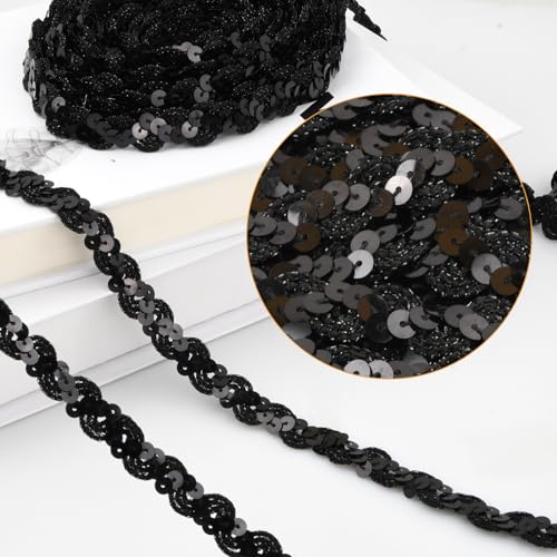 Elastische sequinband Kleurrijke 15mm kleurrijke sequins trim stof sequinband stretch zwart voor het naaien van sieraden het maken van knutselen jurk decoreren (zwart) 5