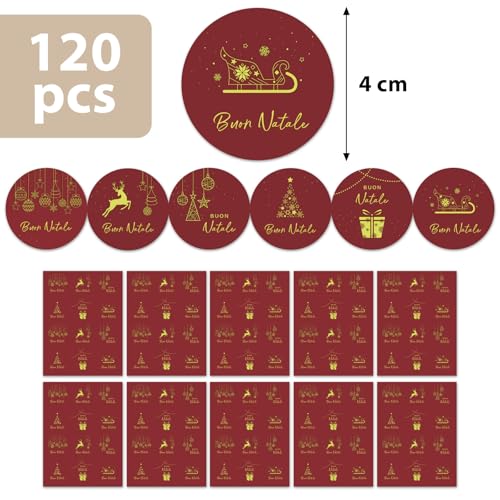 120 st. 4cm Zelfklevende Kerst Labels Ronde Kerst Stickers Gift Stickers Rode Stickers Gold Scrapbooking Vrolijk Kerstmis Rendier Bags DIY Stickers Party Christmas