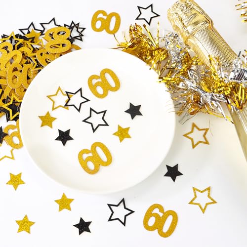 100 stuks confetti tafel verjaardag 60e verjaardag goud zwart glitter papier motief nummer 60 en sterren tafel decoratie verjaardag 60 jaar mannen vrouwen 4