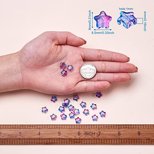 100Stuks glazen ster kralen, gespoten kleur kleur twinkling ster kralen met gouden folie voor DIY oorbellen ketting Choker armbanden sieraden maken gat: 1mm