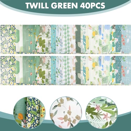 40 Rolls Katoen Quiltstof Bloempatronen, 20 Styles Pre-Cut 2.5 x 19.69 Inch Fabric Strips voor DIY ambachten Naaien, Poppenkleding, Kussendecoratie (Twill Green 6x50cm, 2 5
