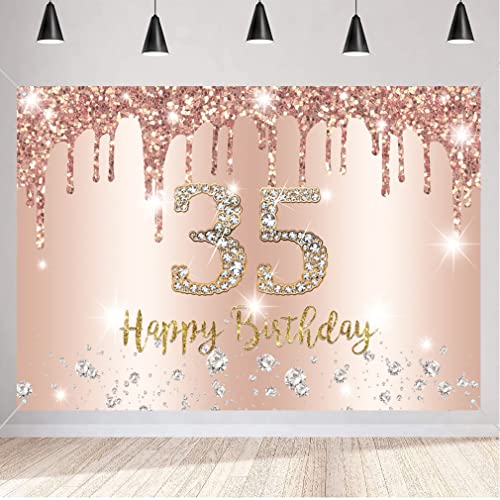 35e verjaardag decoratie vrouwen decoratie roos goud glitter vlekken stof schild poster, 35e verjaardag achtergrond banner vrouw 35 verjaardag feest decoratie