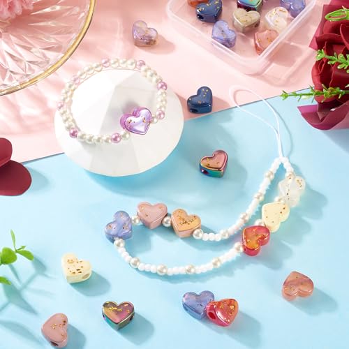 20st Hart Europees Kralen Heart Shape Large Hole Kralen met Gold Foil Opaque Acryl liefde kralen voor DIY armband oorbellen ketting sieraden maken, Willekeurige kleuren