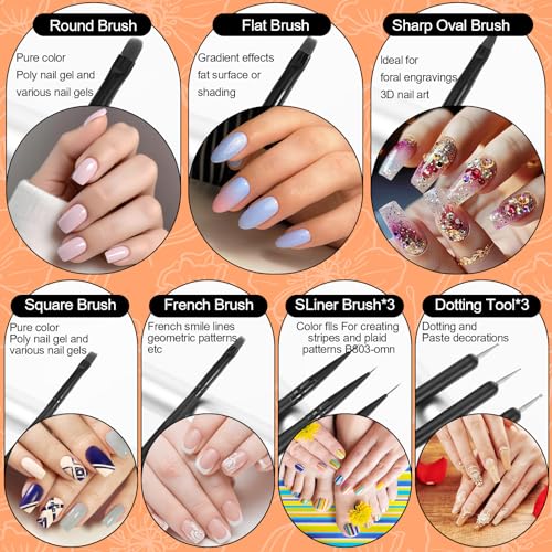 Verpakking van 8 Gel Penselen voor Nagels, Gel Nail Design, Accessoires, Nail Art Penselen, Line Pen voor Nail Polish, Dots, Schilderen, Gel, Nail Art Brush, Schilderen Brush voor meisjes en 4