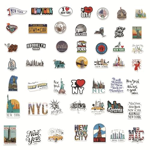 Newyork Sticker Set voor kinderen Tieners, 50 stuks, Waterdichte Vinyl Stickers, Laptop Skateboard, Koffer, Helm, Auto, Fiets, Mobiele telefoon, Motorfiets, Scrapbook, Gift, Journal, Cups 4