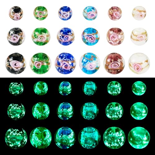 72 st. Ronde met Bloem Lampwerk Kralen Lichtgevende Crackle Glas Crystal kralen Glow in de donkere bedels kralen voor armband ketting oorbellen sieraden maken