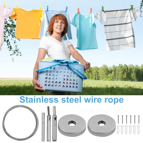 Gordijn Touw, Kledinglijn, Hangdraad, Gordijn Wire Touw Set, Stalen kabels, Kabel spanning Set 5 Metres, Roestvrij staal draad touw, Gordijn hangen, Waslijnen voor binnen en buiten 3