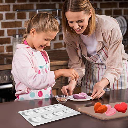 Heart Siliconen Vorm, 3D Diamant Herbruikbare Vorm Bakvorm voor het maken van kleine cake, chocolade, snoep, bakken, Keukenvorm, met schoonmaakborstel, 1 stuk 3