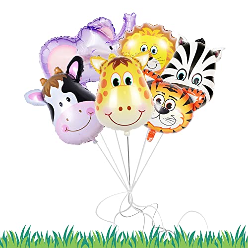 Helium Pack van 6 Farm Animal Ballonnen, Grappig Opblaasbare Olifant, Tiger, Leeuw, Zebra, Koe, Giraffe Ballonnen, Pak van 6 5