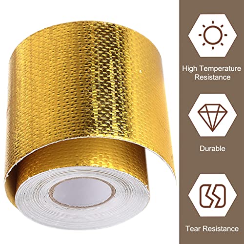 Warmteschild hittebestendig folie voor motorfiets auto, thermische warmtebescherming film, hoge temperatuur Zelfklevend blad, Reflectieve gouden warmtewikkel voor slang, 10M 3