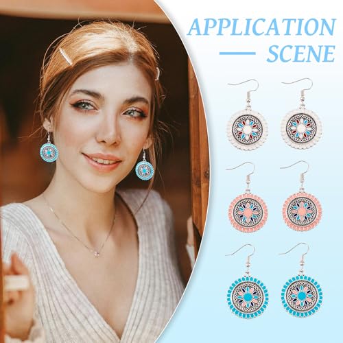 3 Kleuren Boheemse bloem Enamel Oorbellen Classic Retro Floral Dangle oorbellen Flat Ronde Vintage Kleurrijke Charms voor vrouwen Verjaardagsfeest Cadeau, Legering Staal, Legering Staal 5