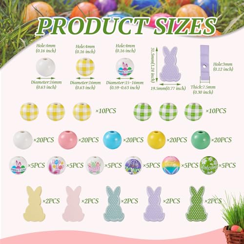 160 st. Natuurlijke houten kralen - Bunny ronde grote gat Groene lente bloemen Konijnen Spacer houten kralen voor doe-het-zelf Pasen sieraden maken 4