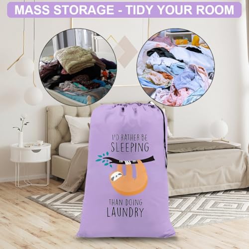 Extra grote waszak, 61x91cm Opvouwbare opslagzak, vuile wastassen, koordsluiting, duurzame traanstop, comfortabel, voor reizen/badkamer/slaapkamer/slaapzaal/slaapzaal-Purple 5