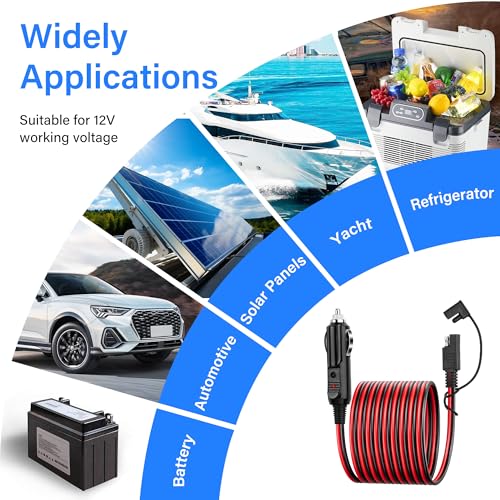 14AWG Sigarettenaansteker, SAE Battery Charging Cable, 12 V, Auto Sigarettenaanstekerplug voor waterdichte SAE Quick Release Adapter, Uitbreiding met Fuse en LED Lamp (3 Metres) 5