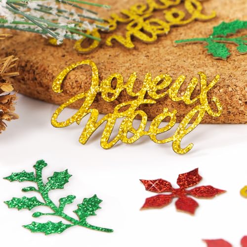 Joyeux Noël Kerst Decoratie Set van 100 Confetti met Kerstmis Motief Franse Sprinkle Decoratie voor ambachten Tafel Decoratie voor Winter Kerstmis 4