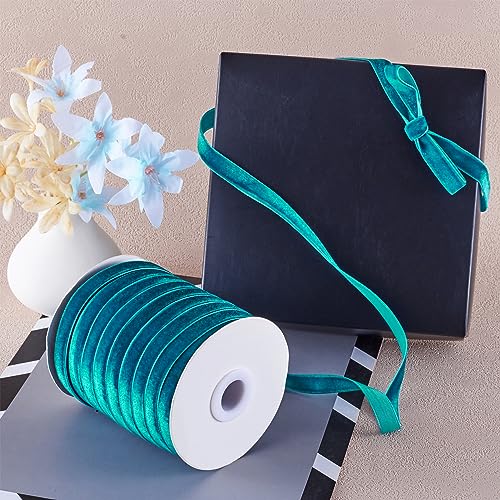 50 Yards Single Face Velvet Ribbon 3/8 Inch 10mm Velvet Ribbon Spool voor Gift Wrapping Hair Bow Clip Naaien van bruiloft Decoratie (Donkere cyaan)