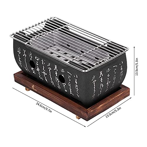 Japanse Style Barbecue Grill Mini Huis BBQ Charcoal Stove met draad Mesh Grill en houten Base Hibachi voor Yakiniku Takoyaki Camping 3