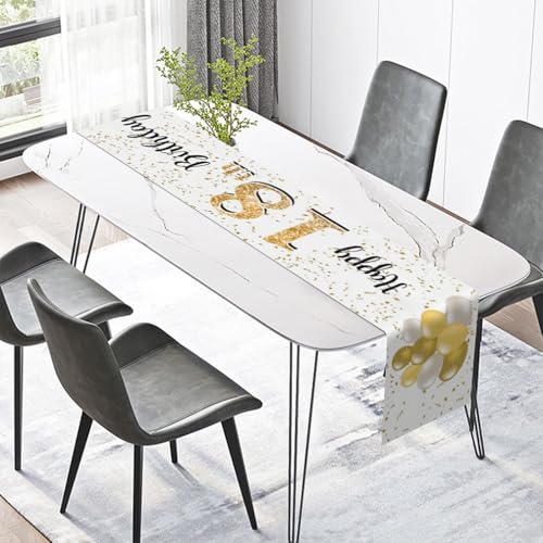 Happy tafelloper 18e verjaardag jongeren inrichting keuken ettafel inrichting tafelband verjaardagsfeest tafelkleed inrichting voor thuis, wit en goud 4