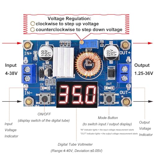 Arduino XL4015 DC-DC 5A Stap omlaag Voeding, Omvormer, 4-38V tot 1,25-36V Voltageregelaar met LED Voltmeter voor DIY 3