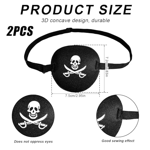 2 stuks Piraatoogmasker, met schedel en kruis Bones Design voor kinderen en volwassenen Verstelbaar Herbruikbare Piraatoogmasker voor Halloween Kleding