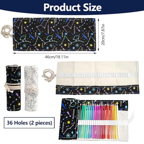 36 Holes Canvas Pen Roller, 2 stuks Pen Roller, Canvas Potlood Wrap, Constellation Pattern, Potlood Wrap Potlood Case Roll, voor kunstenaars, Schilderen, Schetsen, Studenten
