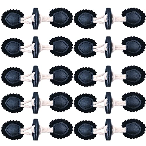 10 paar leren horn rocker knoppen, jas rocker sluiting knoppen, naaien houten handgemaakte hoorn knoppen, voor jas jas windbrekers trui DIY decoratie - zwart