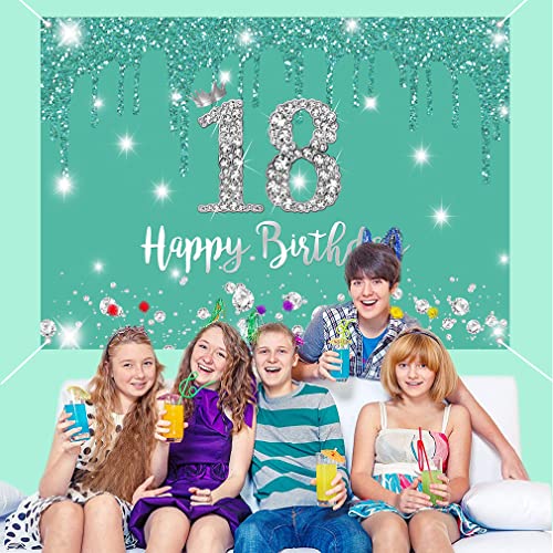 18e verjaardag meisje decoratie, 18e verjaardag Banner, 18e verjaardag stof teken poster 18e verjaardag achtergrond Banner verjaardag partij decoratie Cake Cake Banner Accessoires, Turquoise 3