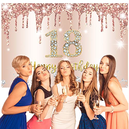 18e verjaardag Decoratie voor meisjes, 18e verjaardag Banner, Rose Gold, 18e verjaardag, Fabric Sign Poster, Gelukkig 18 Verjaardag, Achtergrond Banner voor meisjes, Verjaardagsfeest, Decoratie 4