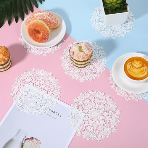 8 st Witte haak Doilies, 6.1 Inch Handgemaakte ronde Lace Doilies, Vintage katoen Placemats, Rustieke tafelmatten voor tafels, Keuken, Eetkamer, Partij, Bruiloft, Verjaardag 5