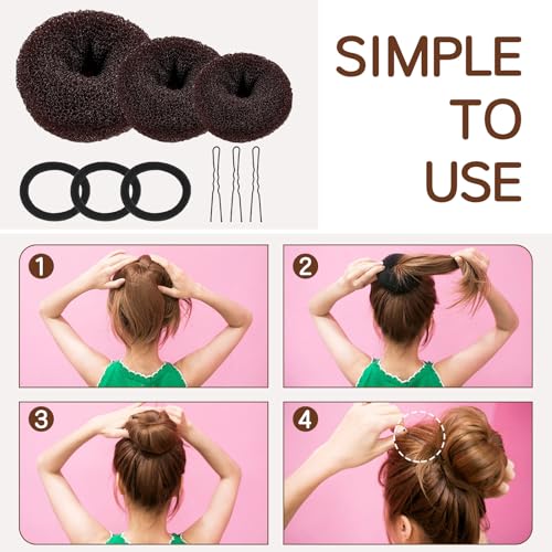 35 st. Bun Pillow Donut Hairmaker Set Bun Shape Hair Styling Accessoires 10st Chignon Bun Maker met 5 elastische haarband en 20 U vorm haarspelden (Brown) 5