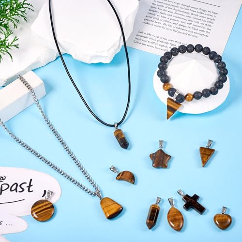 12Stuks Diverse Tiger Eye Charms Kruis Hart Tear Drop Gemstone Hangers Crystal Horse Eye Dangle Charm Bulk Voor sieraden DIY oorbellen Vrouwen ketting armband accessoire, edelsteen, tijgeroog