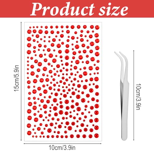 Rode en zwarte zichtsstenen, zelfklevende straset, Haarstenen met pincet, 3/4/5/6 mm, zichtssieraden voor Halloween, make-up, festivals en doe-het-zelf knutselwerk