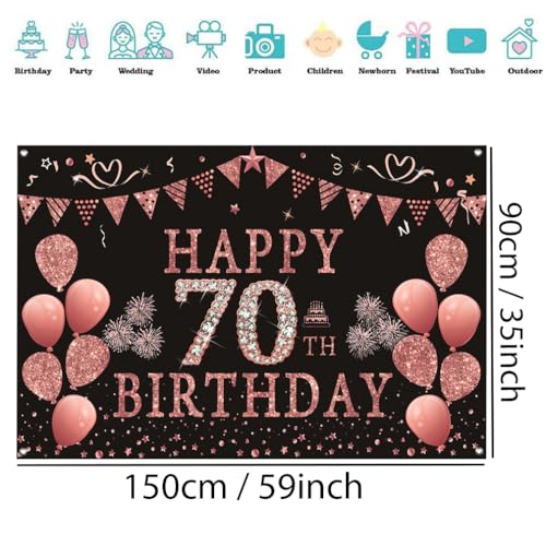 70e verjaardag decoratie voor vrouwen, roze glitter vlekken stof teken poster verjaardag feest decoratie,70e verjaardag achtergrond banner vrouw,70e verjaardag feest decoratie 5