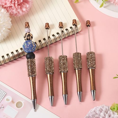 10 stuks kralen pennen bulk diamant strass kralen pennen kristallen as bal punt pennen voor pen decoraties school kantoor ambachtelijke benodigdheden, kokosnoot bruin