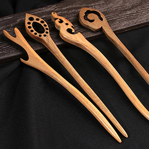 Hairstick Houten haarspeld Chinese Japanse haarstokken set Houten haarspelden Lange hoorn vork pin Haarklemmen voor broodjes Chignon houder Haar-accessoires - 4 stuks 4