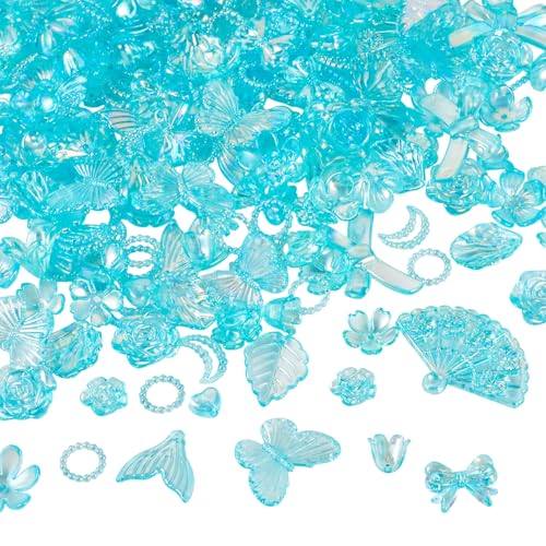 100g diverse acryl kralen bloem kraal caps boeg vlinder zeemeermin staart blad esthetische ambachtelijke kralen bulk voor vriendschap armband sieraden maken, bleke turquoise