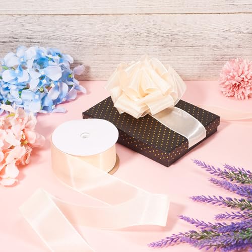 Polyester Lint 38mm Glittering Sheer Stof Linten voor bruiloften, Boeketten, Bows, Cadeauverpakking, Kerstfeest Decoraties, DIY Crafts, Beige 3