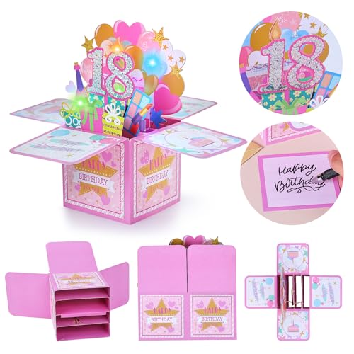 Verjaardagskaart voor vrouwen 18 jaar - 3D Pop Up Muziek Groetenkaart, Gelukkig Verjaardagscadeau, Meisjes, Ideaal voor mama, vriendin, moeder, zus, vriendin, metgezel, familie viering 3